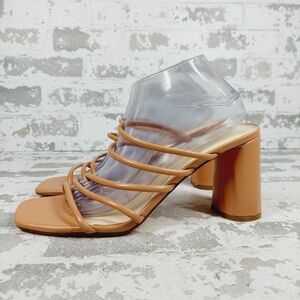 New Nine West Getcha 3 Heeled Brown Leather Block Heel Summer Sandals i828